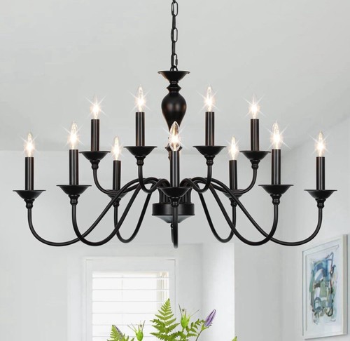 Black Farmhouse Chandeliers for Dining Room Light Fixtures over Table, 12 Light  - Picture 1 of 6