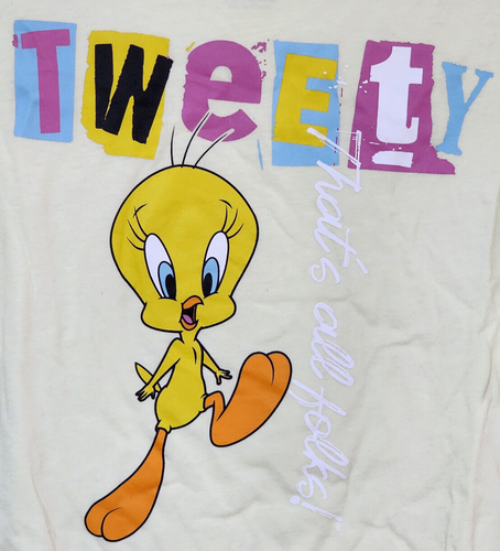 Looney Tunes Tweety Bird Yellow T-Shirt Crew Neck Juniors Size M (7-9) NEW - Picture 4 of 6