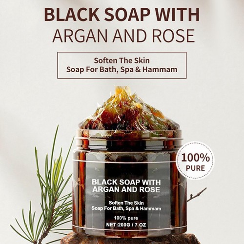 Organic Moroccan Black Soap with Rose in jojoba Cleansing Brightening Soap - Picture 2 of 8