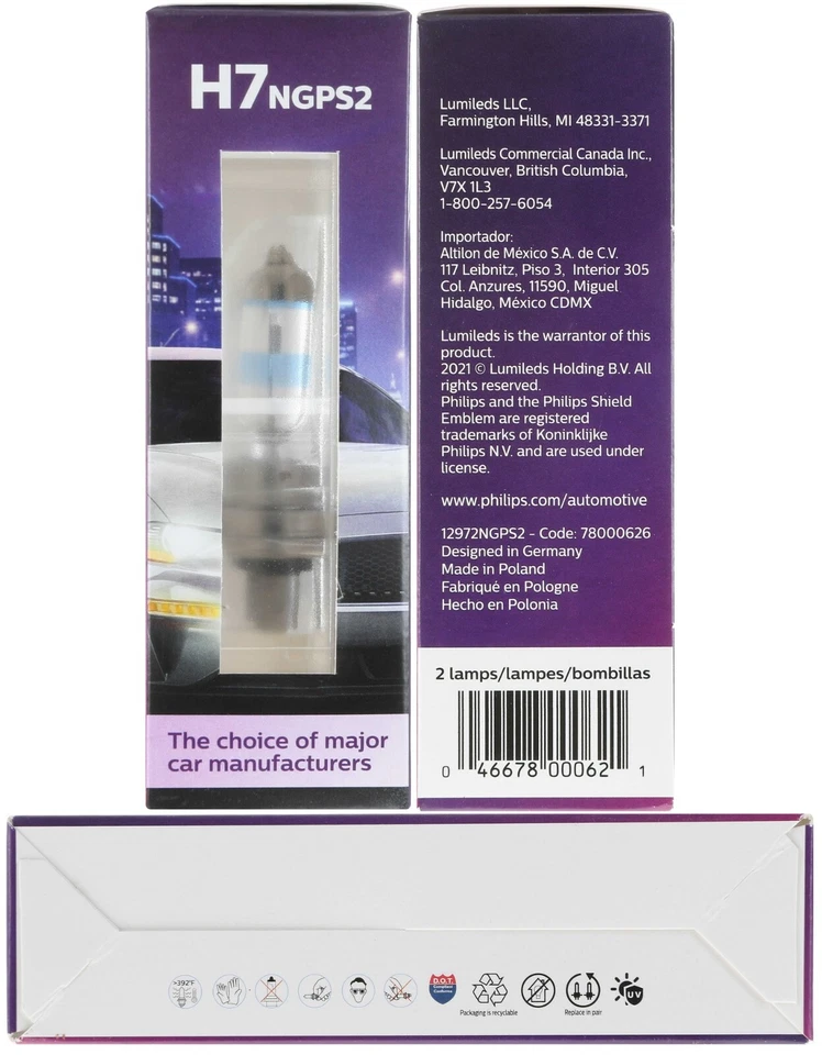 Philips Night Guide Platinum H7 55W Dos Bombillas Luz Giratoria Lámpara Esquina Reemplazar Foto 4 de 4