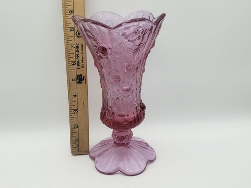 Fenton Cabbage Rose Vase gewellter Rand mit Fuß Dusty Cranberry Pink Vintage 9" - Bild 5 von 6