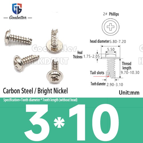 Flanged Self Tapping Screws Carbon Steel Flange Head Tappers 2.3 mm 2.9 mm 3 mm - Picture 8 of 11