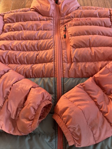 Marmot Womens Size S Hylander Down Jacket Grapefruit / Vetiver Coral Green - Picture 8 of 9