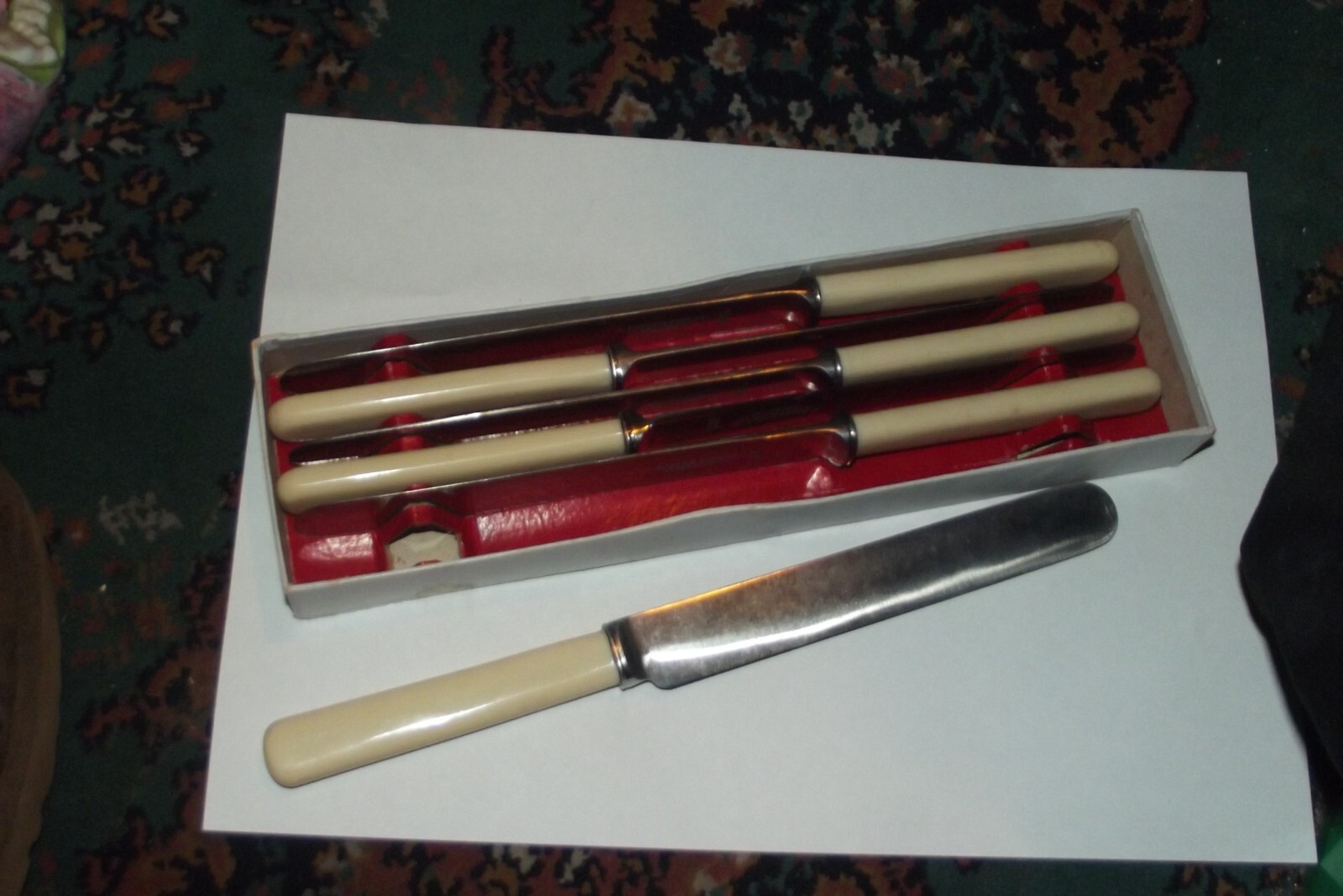 6 Set Vintage 9/2" Classic Round Tipped Coloured firth St/Steel Butter