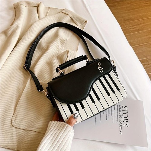 Piano Shape Shoulder Bag Pu Leather Handbag Detachable Strap Portable Crossbody - Picture 23 of 27