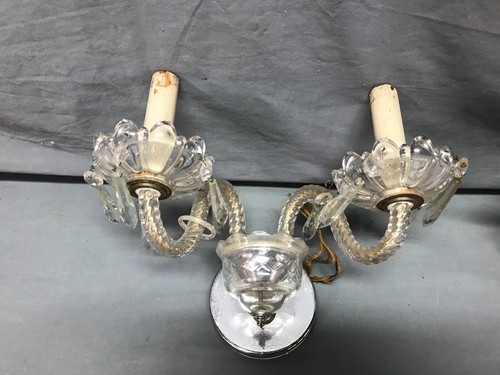 Pair Antique Metal Glass Double Sconce Wall Lights Candelabra Fixtures 622-25B - Picture 10 of 18
