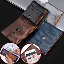 Mens Slim Leather Wallet RFID Blocking Bifold Credit Card Holder Front Pocket