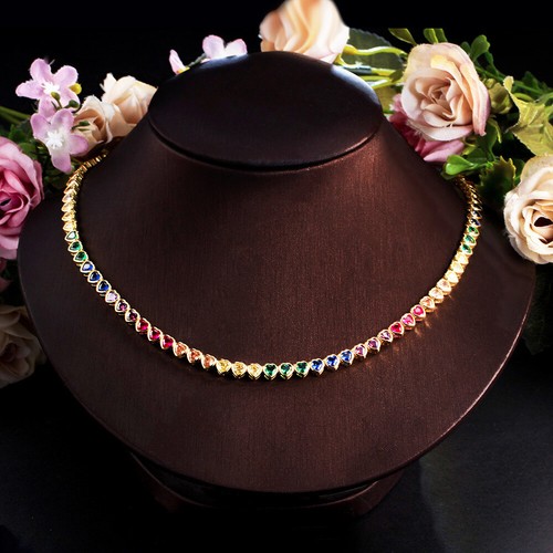 Collar Gargantilla Redonda Corazón Arco Iris CZ Multicolor Oro Amarillo 18k Joyería - Imagen 5 de 11