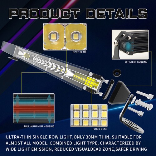 NEW 10"20"30"40"Slim LED Light Bar Spot Flood Combo Work Offroad SUV Driving ATV - Picture 5 of 24