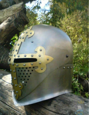 Mittelalterlicher Ritterhelm aus 18GA-Stahl mit Messing-Kreuzpanzerhelm - Bild 1 von 4