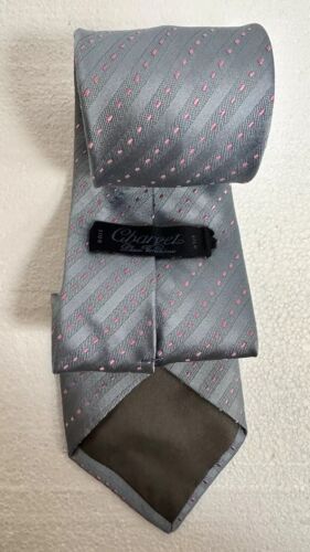Charvet Place Vendome Mens Tie Silk Simple Solid Silver Gray/pink Dots - Picture 2 of 4