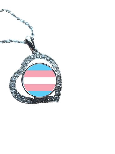 Set Of 2 Transgender Pride LGBT Silver Colour Diamante Bracelet + Necklace + Bag - Foto 4 di 6