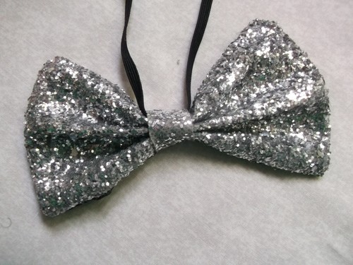 Bow Tie MENS Dickie Bowtie Adjustable Sparkling Silver DISCO PARTY - Picture 8 of 10
