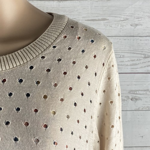 Adorable Layered Sweater Large Pale Pink Open Dot Knit Silky Floral Underlay Top - Picture 4 of 11