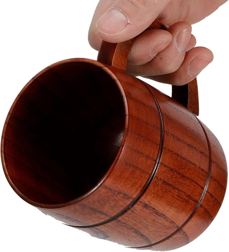 2PCS Wooden Beer Mugs, Wood Drinking Cup Solid Wood Cup with Handle Wooden Tanka - Picture 9 of 9