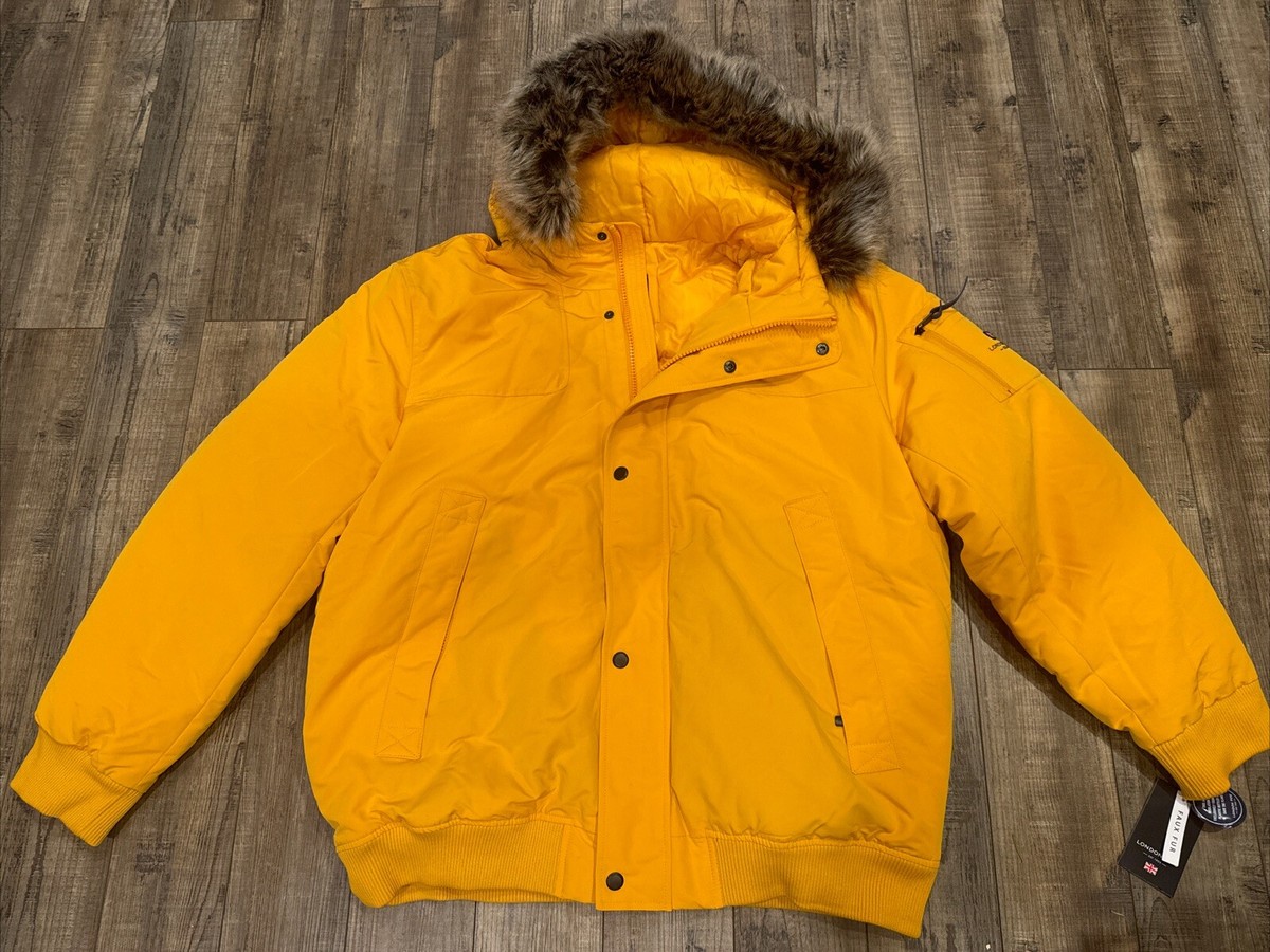 London Fog Short Snorkel Hooded Bomber Jacket XXL Antique Yellow