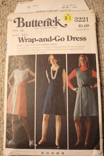 vintage Sleeveless Wrap Dress Fold Over Braid Front Butterick Pattern 3221 uncut - Picture 2 of 6