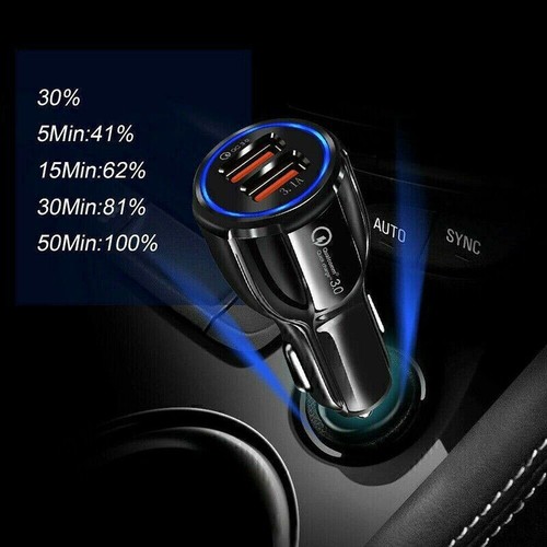 FAST Car Charger Dual USB UNIVERSAL LED Charging QC 3.0 Cars Socket 12V-24V - Photo 9 sur 14