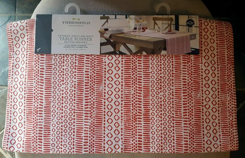 Threshold Sour Cream Stripe / Reddish Coral Table Runner 20" x 90" - Picture 2 of 2