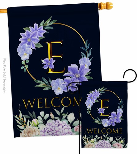 Welcome E Initial Garden Flag Floral Spring Decorative Gift Yard House Banner - Picture 4 of 17
