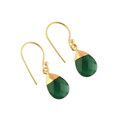 Pear Shape Colorful Chalcedony Quartz Yellow Gold Plated Drop Dangle Earrings - Picture 72 of 112