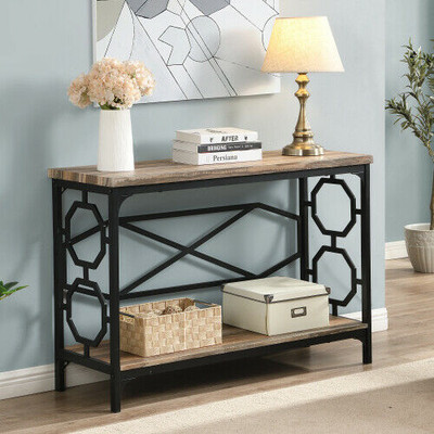 Sofa Table With Storage Shelf Industrial Hallway Console For Entryway Mdf Sofa Table With Storage Shelf, Hall Console Tables With Storage