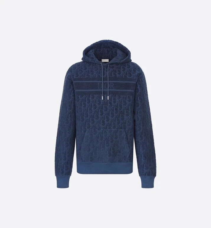 Felpa con cappuccio oblique Dior oversize da uomo blu navy motivo jacquard cotone taglia M