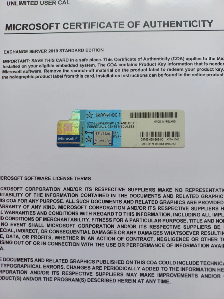 Microsoft Exchange Server 2019 ESTÁNDAR con CAL minoristas ilimitadas GMGF0F4MC auténtico Foto 2 de 4