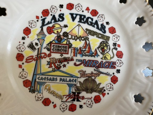 Vintage Las Vegas Souvenir Teller, berühmte Hotels und Würfel, goldbesetzt - Bild 7 von 8