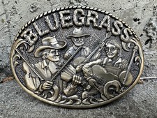 Vintage Bluegrass Brass Belt Buckle Award Design Band Music Country Banjo Rodeo