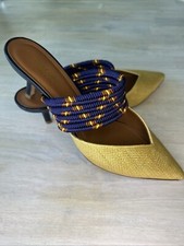 Malone Souliers Yellow/Purple Raffia And Fabric Maisie Mules Size 37