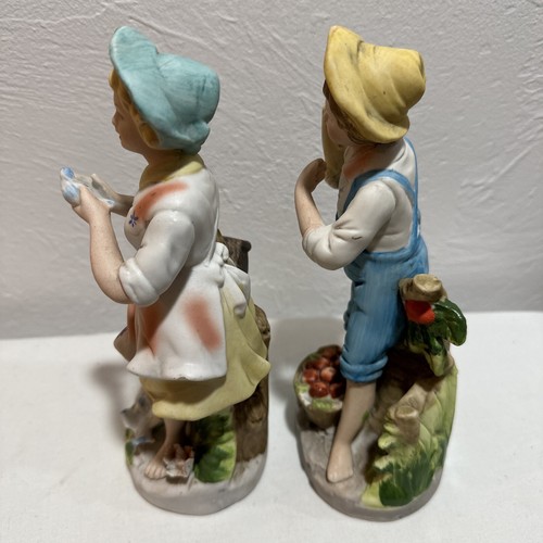 Homco Young coppia ragazzo con pollo e ragazza uccellino statuine ceramica #8880 vintage - Foto 10 di 14