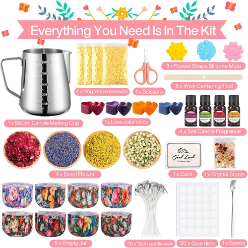 Kit per Fabbricazione Candele, Set Regalo DIY Con Cera D'Api Da 480G, 8 Vaso a F - Foto 2 di 12