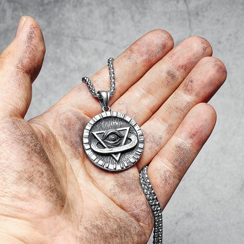 Collares colgantes de ojos Illuminate para hombre triángulo de acero inoxidable cadena inteligente - Imagen 9 de 10