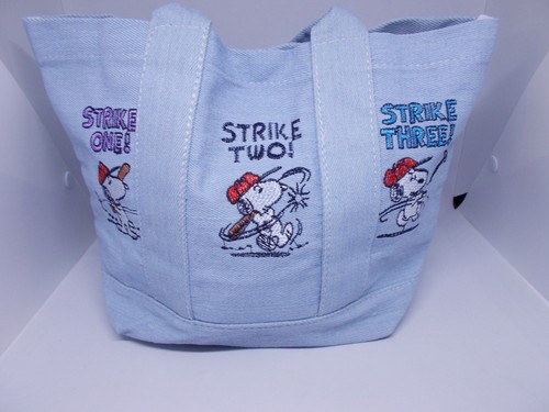 Peanuts Snoopy Medium bestickt Denim Beuteltasche Tasche Baseball Strike One! - Bild 5 von 17