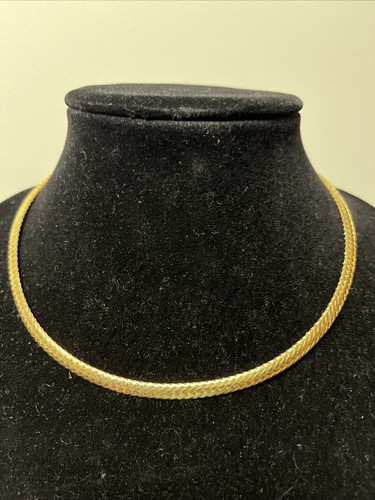 6mm Italian Woven Omega Chain Necklace 14K Yellow Gold-Plated Silver 925 16” 11g