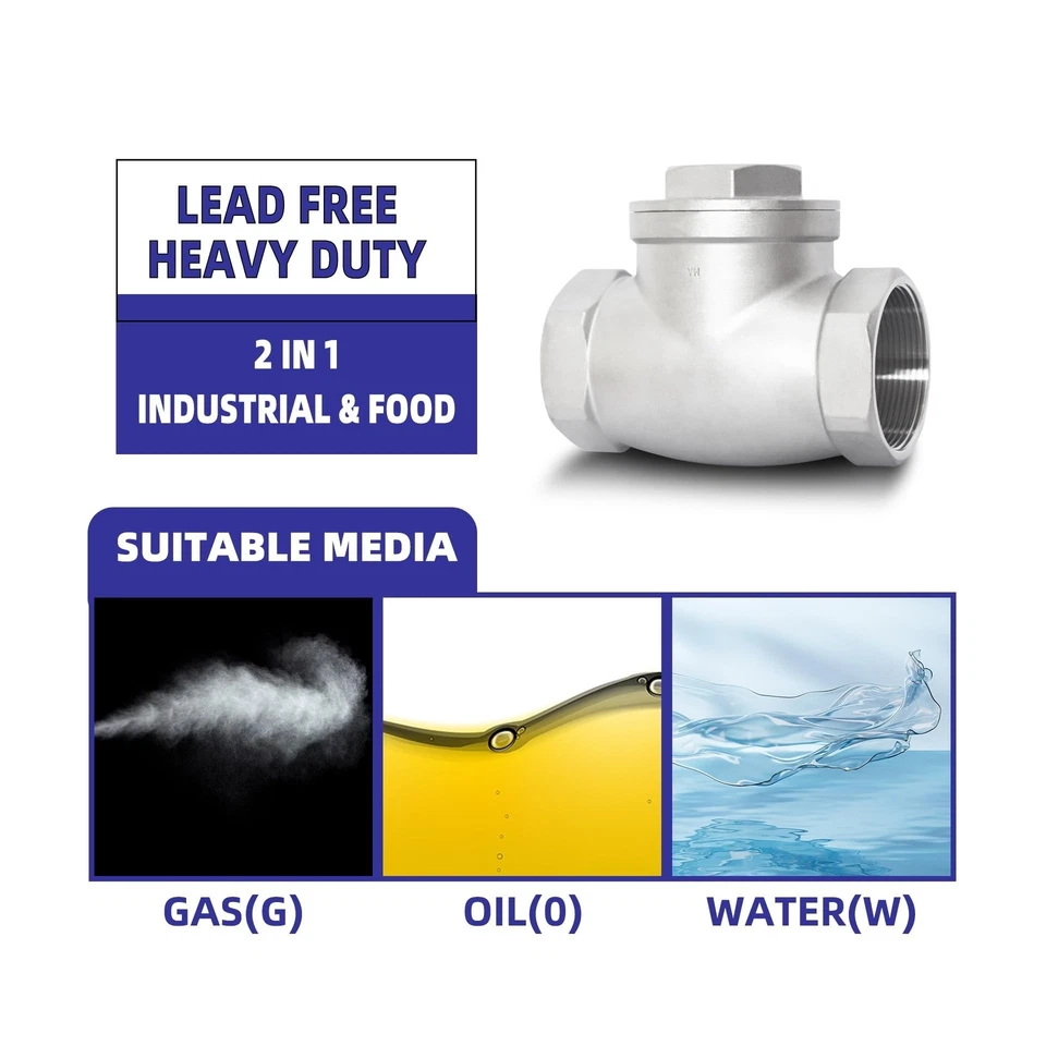 3" NPT Horizontal Check Valve, Stainless Steel Non Return Swing Check Valve, ... - Image 4 of 4