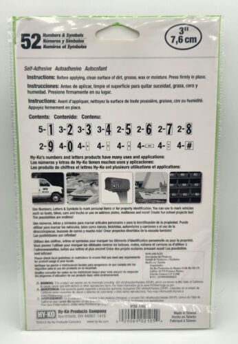 Números y símbolos Hy-Ko autoadhesivo para buzones de correo 3" de alto, MM-14N, TOTALMENTE NUEVO - Imagen 2 de 4