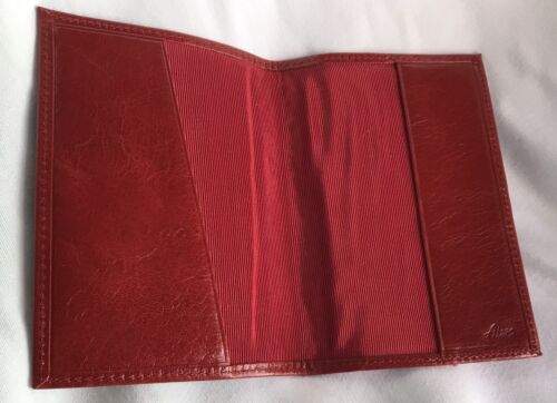 ABAS Passport Wallet Red Leather Cover Holder Unisex Bifold Made In USA - Picture 2 of 10