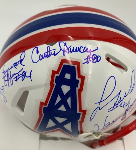 RUN-N-SHOOT  Moon-Duncan-Givins-Jeffires-White signed OILERS Mini Helmet - BAS W - Picture 3 of 8