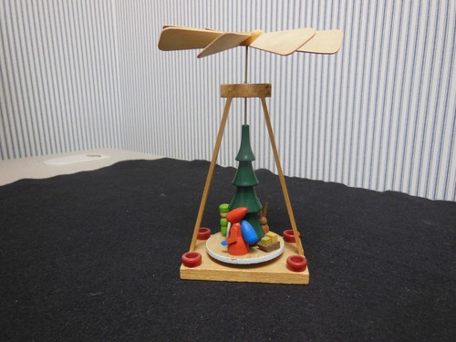 Vintage Wood German DDR Windmill Pyramid w Santa, Bunny & Soldier 8 1/2" - Picture 1 of 9
