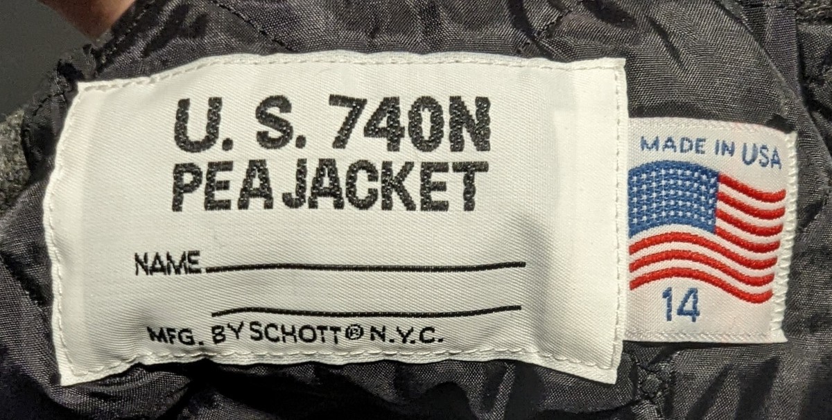 Schott Women's 740N Gray Wool Peacoat - Size 14 - Made In Schott Women's 740N Gray Wool Peacoat - Size 14 - Made In
