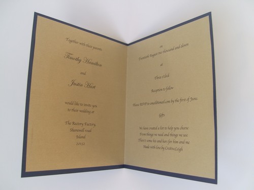 Navy with gold backing bold bride and groom initialled wedding invitation - Picture 3 of 4