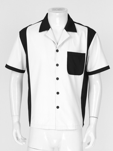 Mens Retro Classic Short Sleeve Shirt Bowling Button Tops with Pocket T-Shirt - Foto 105 di 115