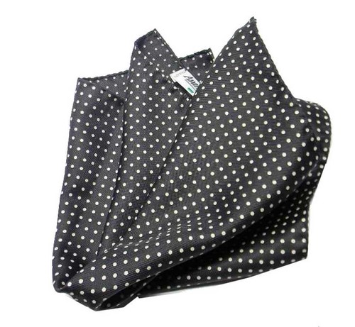 completo CRAVATTA e POCHETTE UOMO nera A POIS bianchi 7 FAZZOLETTO abbinato SETA - Imagen 4 de 8