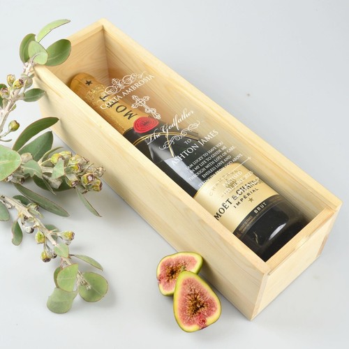 Godparents Personalised Engraved Natural Wooden Wine Box Godfather Godmother - Picture 3 of 9