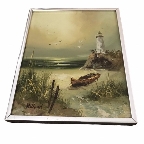 Moonlit Seascape Painting Lighthouse Boat Signed Holland Mystical Coastal Art - Picture 4 of 10
