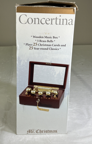 Mr. Christmas Concertina Wooden Music Box 5 Brass Bells 50 Songs w/Key Charity - Picture 2 of 16