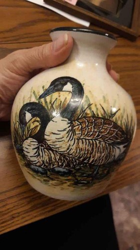vintage vase ducks Lapointe studio artist California pottery art signed