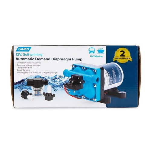 CAMCO Self-Priming Fresh Water Pump 3 GPM 55 lbs PSI 8" L x 5"W x 4-3/8"H  22491 - Picture 9 of 10